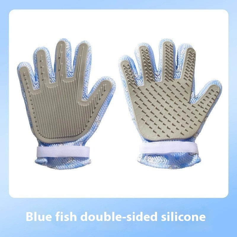 KFX-2067261 Double-sided Silicone Pet Bath Gloves with Cute Designs for Grooming and Shedding Control