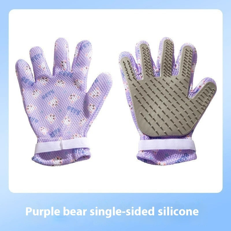 KFX-2067261 Double-sided Silicone Pet Bath Gloves with Cute Designs for Grooming and Shedding Control