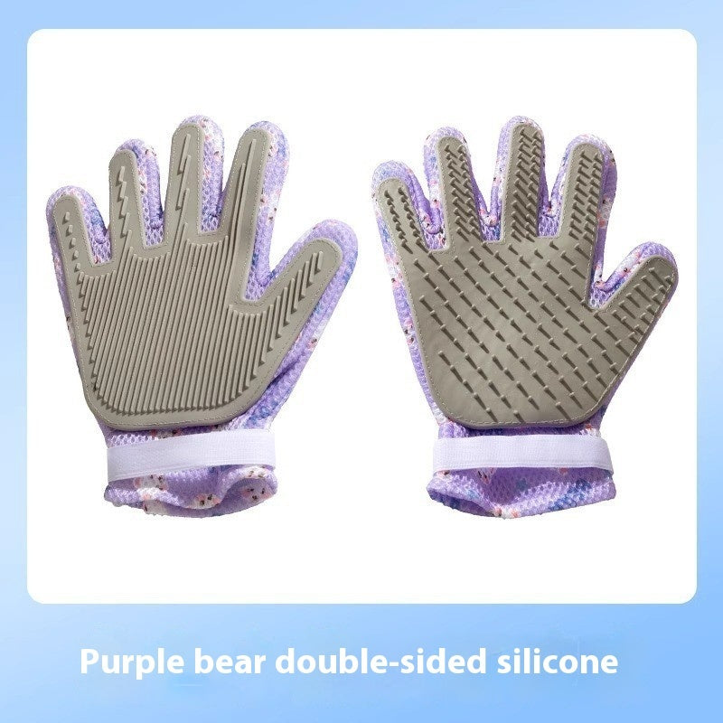 KFX-2067261 Double-sided Silicone Pet Bath Gloves with Cute Designs for Grooming and Shedding Control