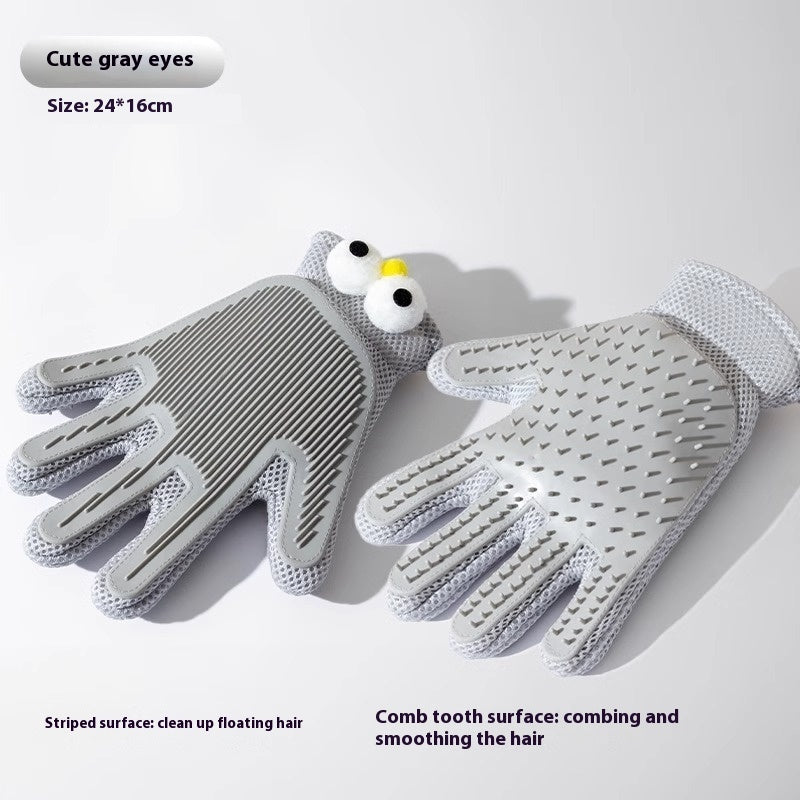 KFX-2067261 Double-sided Silicone Pet Bath Gloves with Cute Designs for Grooming and Shedding Control
