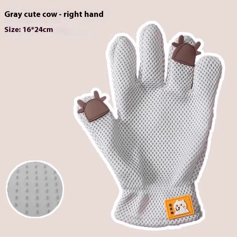 KFX-2067261 Double-sided Silicone Pet Bath Gloves with Cute Designs for Grooming and Shedding Control