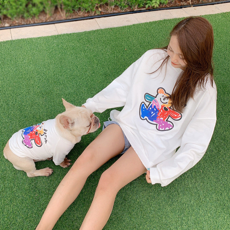 KFX-2067773 Soft Cotton Two-Legged Sweater for Cats and Small Dogs in Black, White, and Pink - Sizes S to 4XL