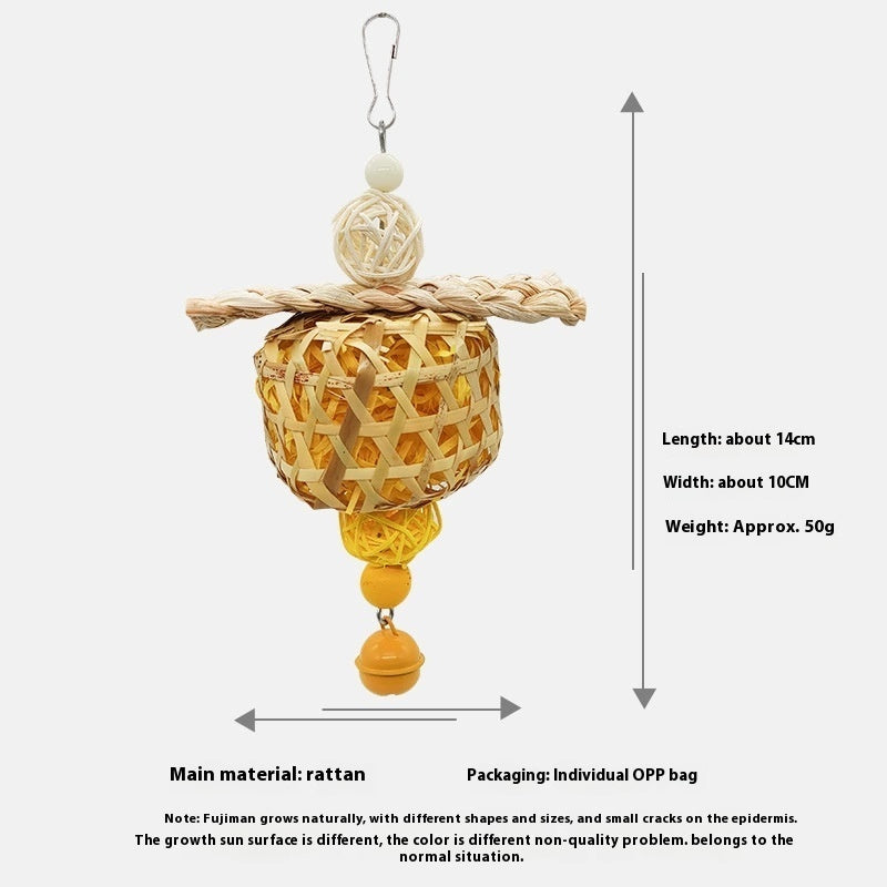 KFX-2068029 Bamboo Bird Toy with Natural Paper and Corn Husk Woven Elements