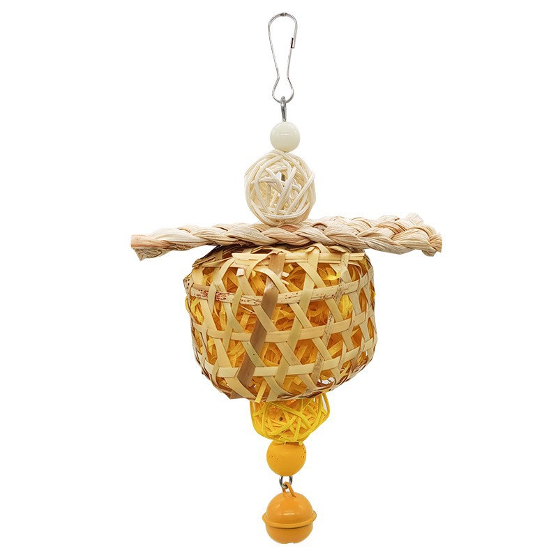 KFX-2068029 Bamboo Bird Toy with Natural Paper and Corn Husk Woven Elements