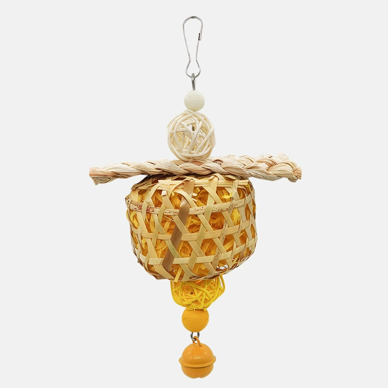 KFX-2068029 Bamboo Bird Toy with Natural Paper and Corn Husk Woven Elements