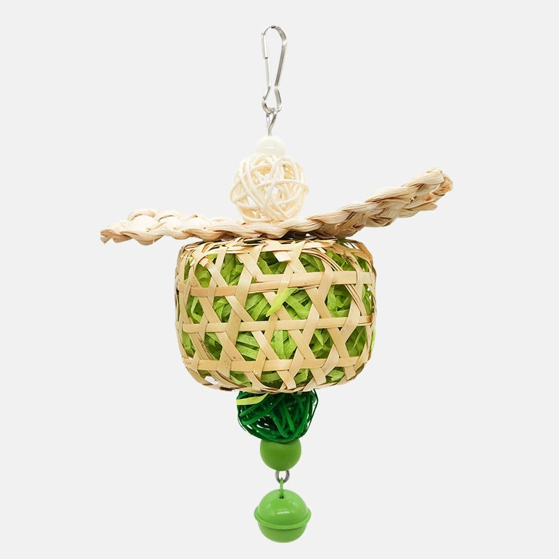 KFX-2068029 Bamboo Bird Toy with Natural Paper and Corn Husk Woven Elements