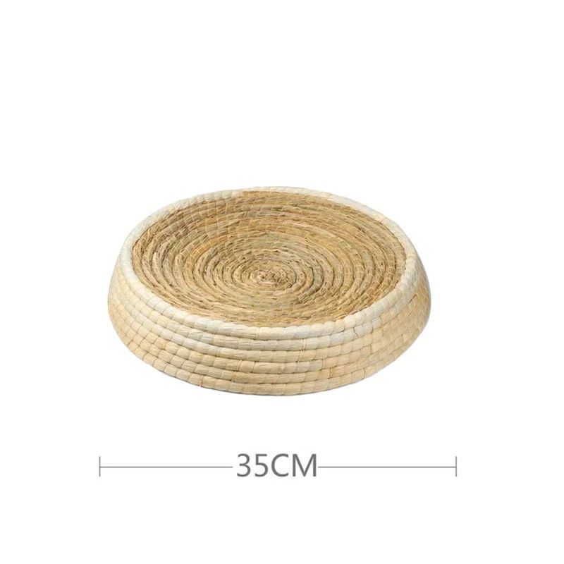 KFX-2069437 Straw Woven Cat Bed with Scratching Board - Hand-Woven Bowl-Shaped Nest for Small Pets