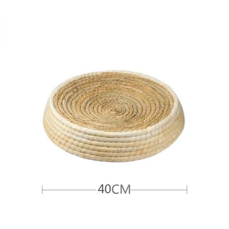 KFX-2069437 Straw Woven Cat Bed with Scratching Board - Hand-Woven Bowl-Shaped Nest for Small Pets