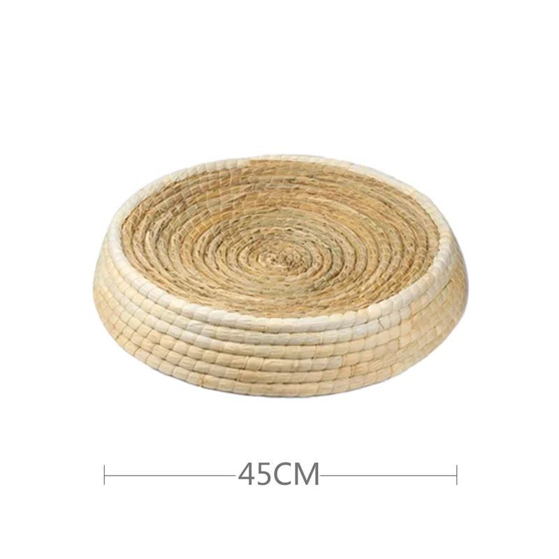 KFX-2069437 Straw Woven Cat Bed with Scratching Board - Hand-Woven Bowl-Shaped Nest for Small Pets
