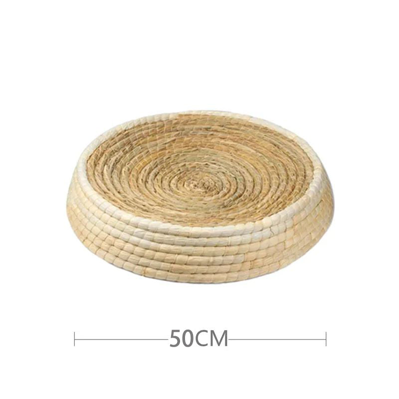 KFX-2069437 Straw Woven Cat Bed with Scratching Board - Hand-Woven Bowl-Shaped Nest for Small Pets