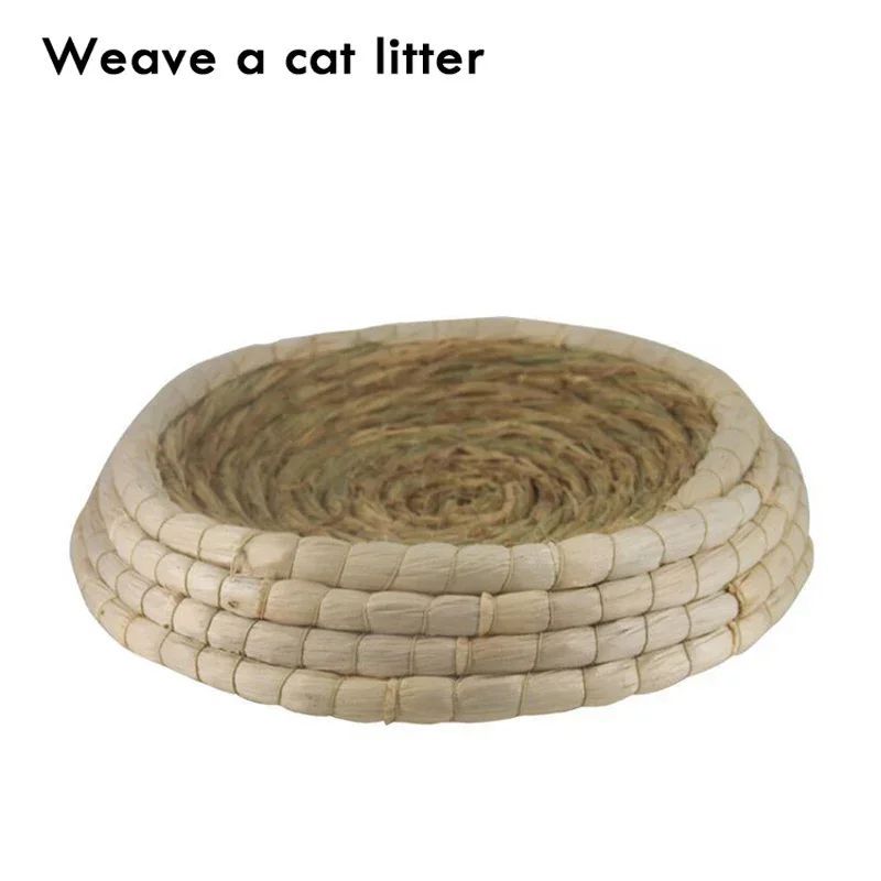 KFX-2069437 Straw Woven Cat Bed with Scratching Board - Hand-Woven Bowl-Shaped Nest for Small Pets