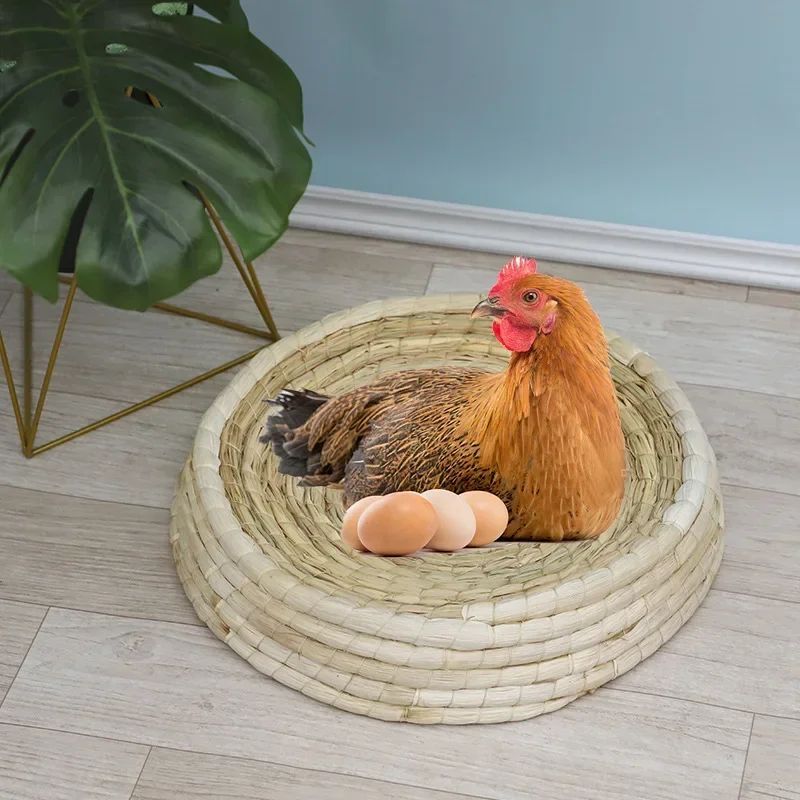 KFX-2069437 Straw Woven Cat Bed with Scratching Board - Hand-Woven Bowl-Shaped Nest for Small Pets