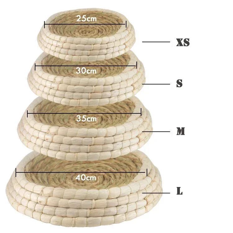 KFX-2069437 Straw Woven Cat Bed with Scratching Board - Hand-Woven Bowl-Shaped Nest for Small Pets
