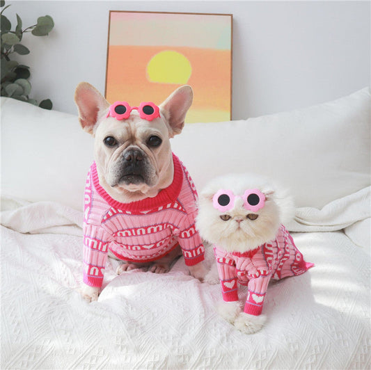 KFX-2069949 Cozy Pink Dog Sweater for Autumn and Winter, Casual Alphabet Design