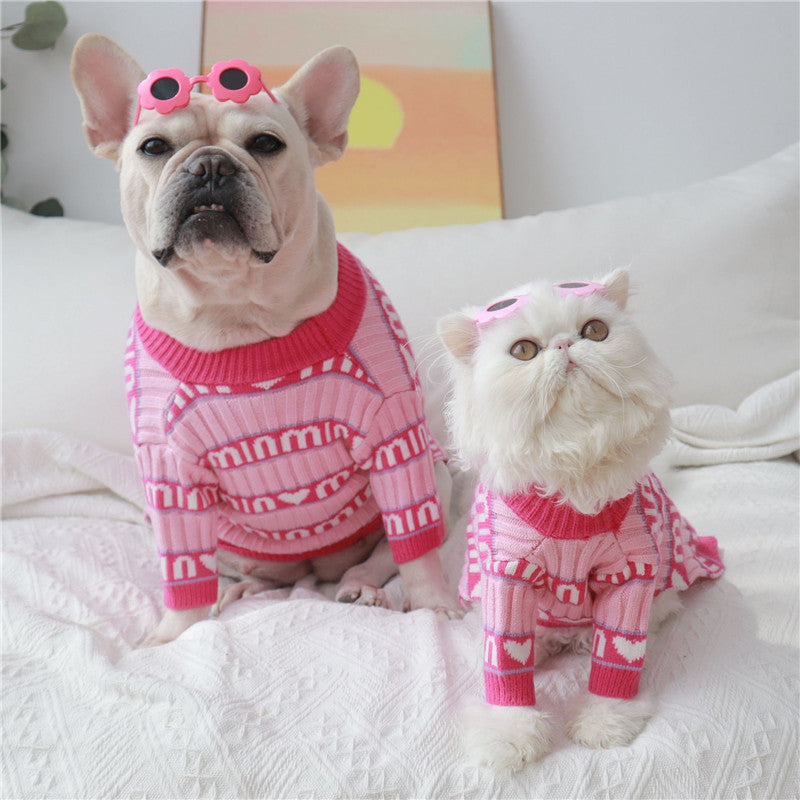 KFX-2069949 Cozy Pink Dog Sweater for Autumn and Winter, Casual Alphabet Design