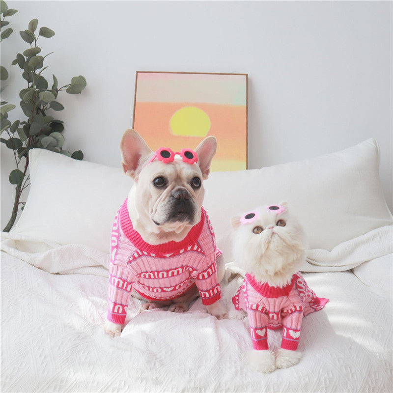 KFX-2069949 Cozy Pink Dog Sweater for Autumn and Winter, Casual Alphabet Design