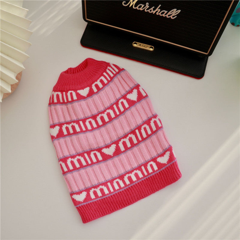 KFX-2069949 Cozy Pink Dog Sweater for Autumn and Winter, Casual Alphabet Design