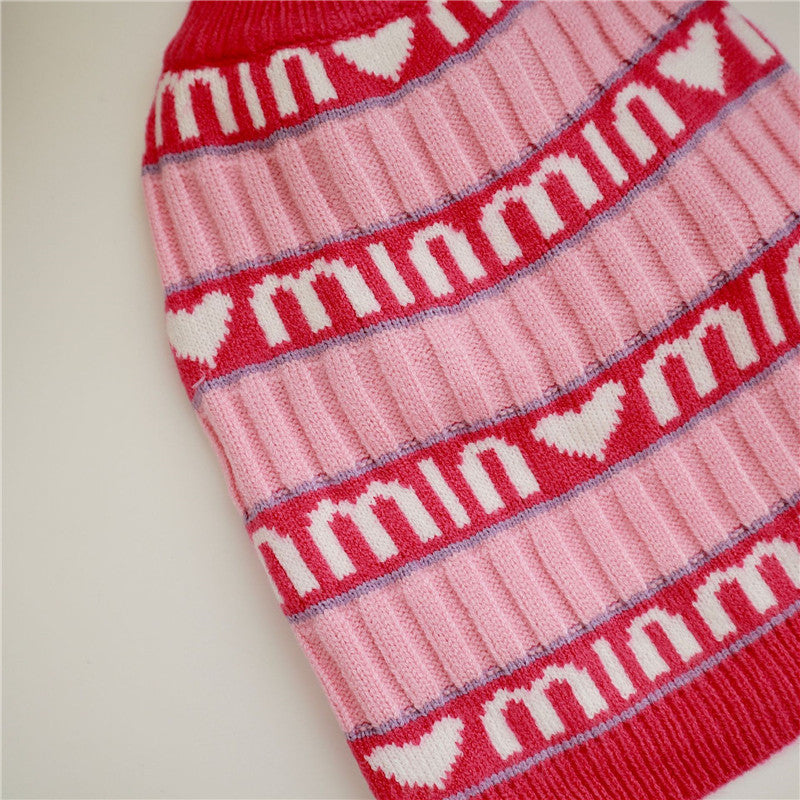 KFX-2069949 Cozy Pink Dog Sweater for Autumn and Winter, Casual Alphabet Design