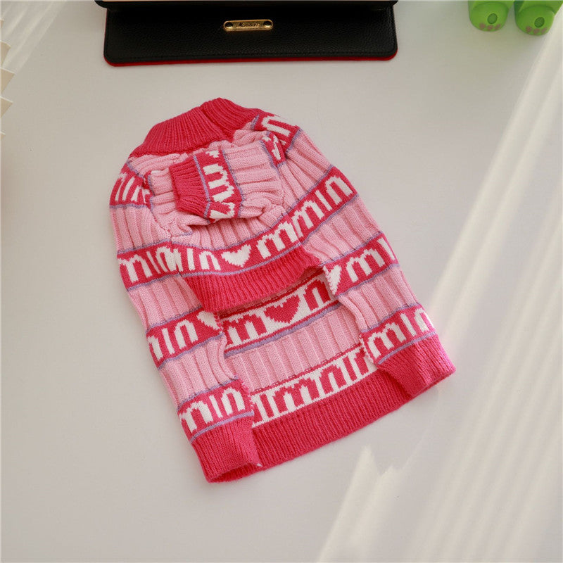 KFX-2069949 Cozy Pink Dog Sweater for Autumn and Winter, Casual Alphabet Design