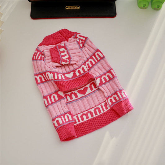 KFX-2069949 Cozy Pink Dog Sweater for Autumn and Winter, Casual Alphabet Design