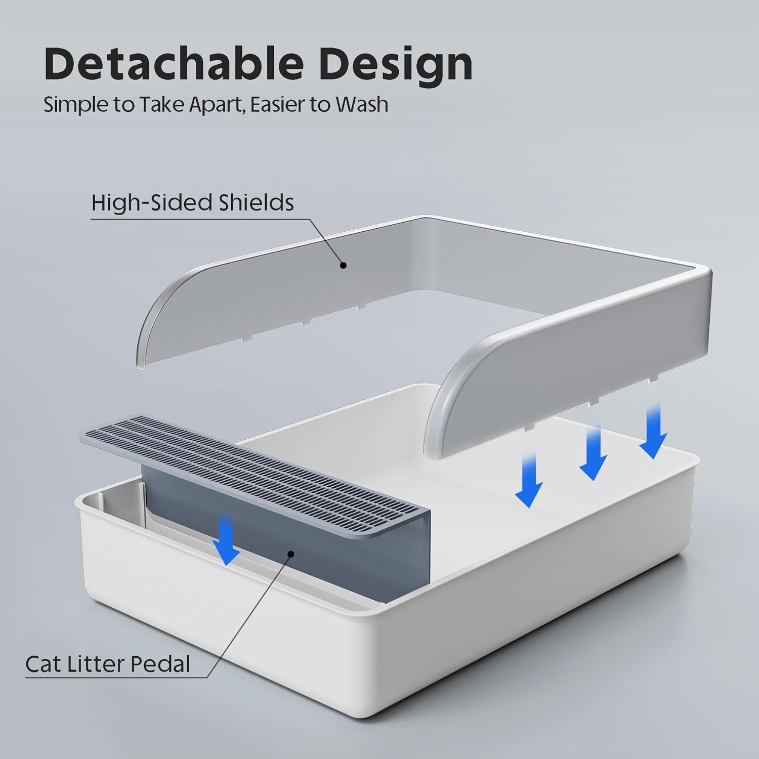 KFX-2070845 Open Cat Litter Box with High Sides and Anti-Splash Features, Removable Design for Easy Cleaning and Sand Leakage Prevention