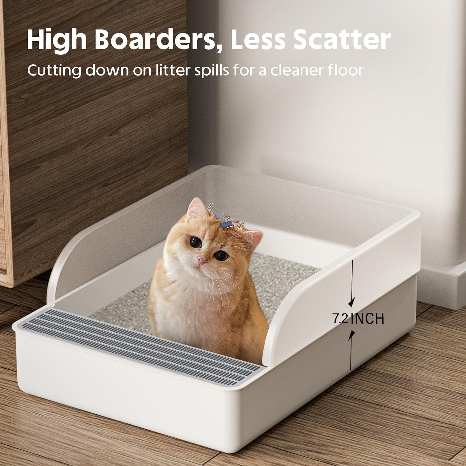 KFX-2070845 Open Cat Litter Box with High Sides and Anti-Splash Features, Removable Design for Easy Cleaning and Sand Leakage Prevention
