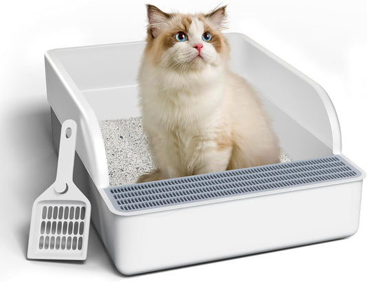 KFX-2070845 Open Cat Litter Box with High Sides and Anti-Splash Features, Removable Design for Easy Cleaning and Sand Leakage Prevention