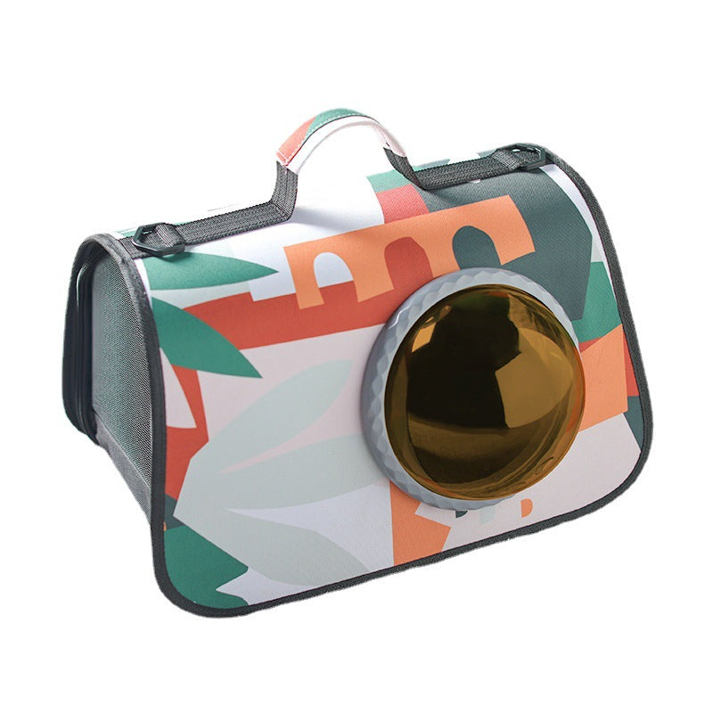 KFX-2071613 Transparent Space Cover Cat Carrier Bag with Cartoon Design, Medium PU Fabric Crossbody Pet Bag