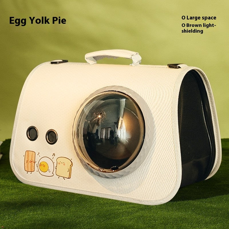 KFX-2071613 Transparent Space Cover Cat Carrier Bag with Cartoon Design, Medium PU Fabric Crossbody Pet Bag