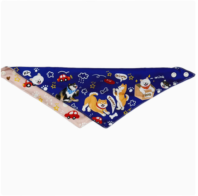 KFX-2072765 Reversible Shiba Inu Triangular Scarf for Small Dogs - Pink/Blue & Dark Blue/Pink Options