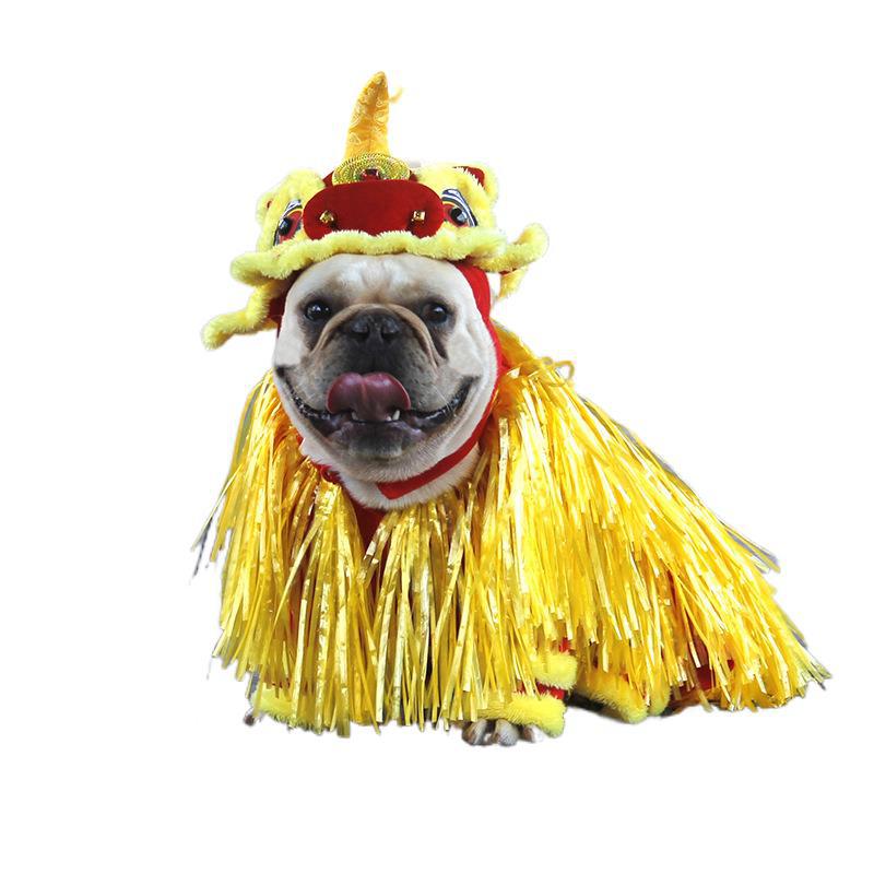 KFX-2073533 Pet Lion Dance Costume - Fleece Clothing for Chinese New Year, Sizes S-XL
