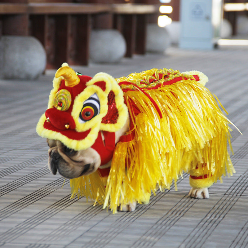 KFX-2073533 Pet Lion Dance Costume - Fleece Clothing for Chinese New Year, Sizes S-XL