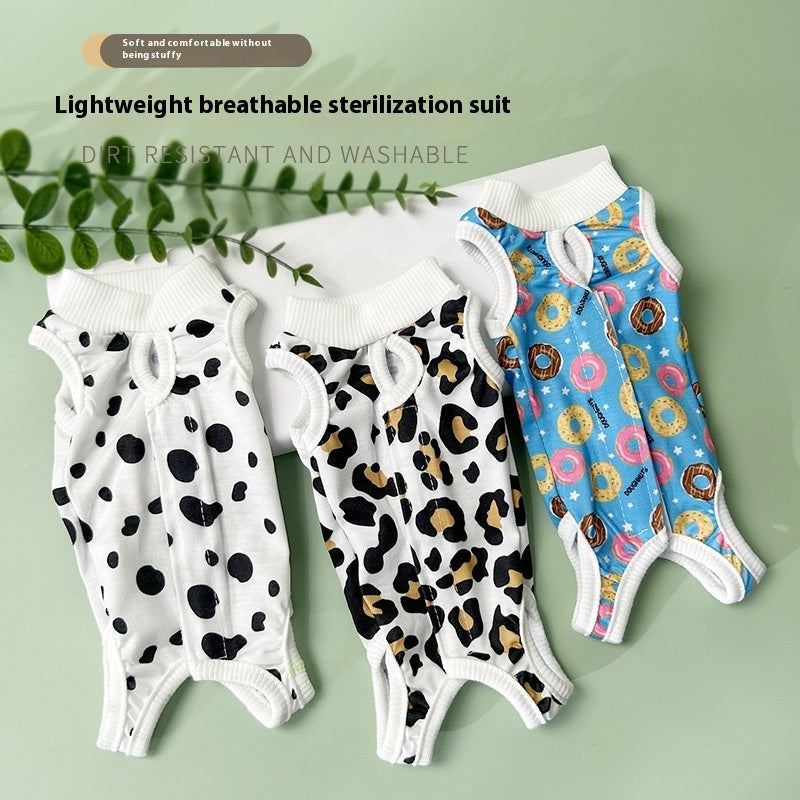 KFX-2075709 Breathable Cat Surgical Gown in Leopard Print - Comfortable Sterilization Clothing for Female Cats