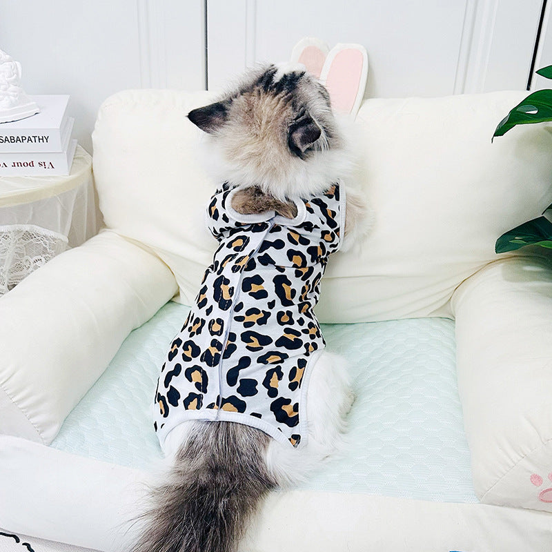 KFX-2075709 Breathable Cat Surgical Gown in Leopard Print - Comfortable Sterilization Clothing for Female Cats