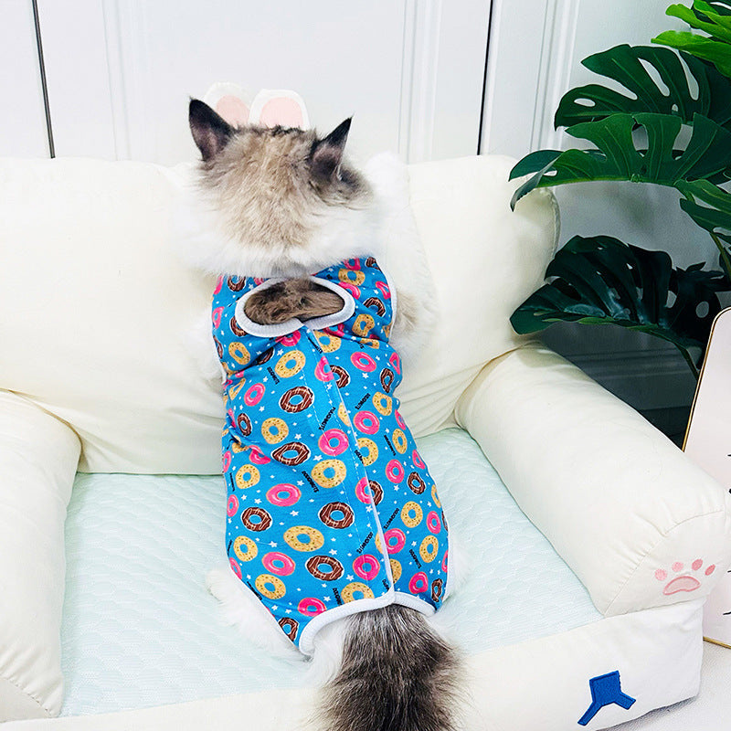 KFX-2075709 Breathable Cat Surgical Gown in Leopard Print - Comfortable Sterilization Clothing for Female Cats