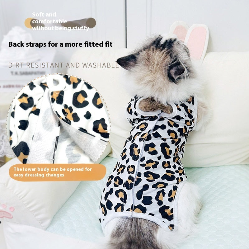 KFX-2075709 Breathable Cat Surgical Gown in Leopard Print - Comfortable Sterilization Clothing for Female Cats