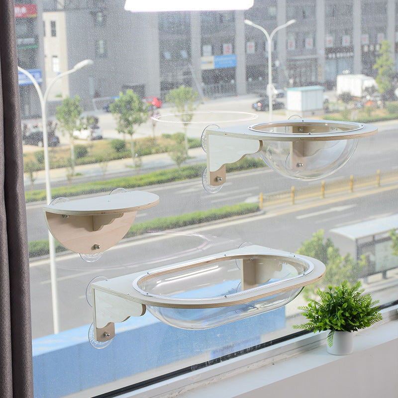KFX-2076605 Wooden Suction Cup Cat Bed for Sunbathing and Relaxation - 29.5 x 19 x 14.5 cm