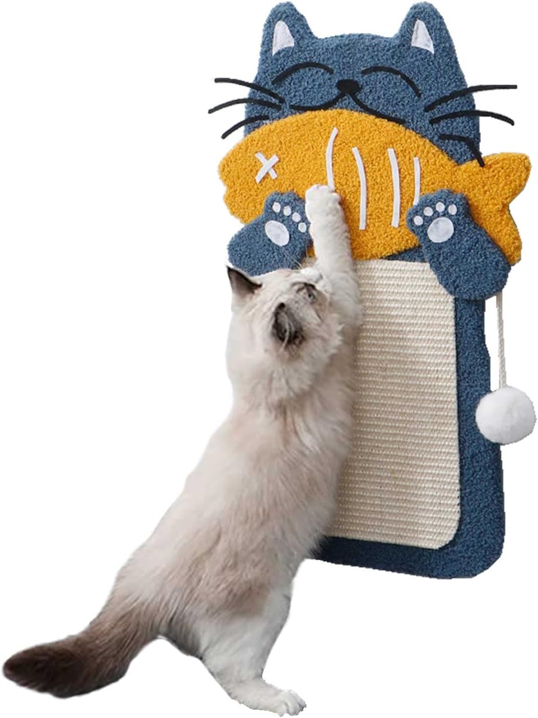 KFX-2078397 Cat Scratch Pad with Cat Bed, Fish-Shaped Scratching Post and Hanging Ball, Durable Sisal Design for Indoor Cats