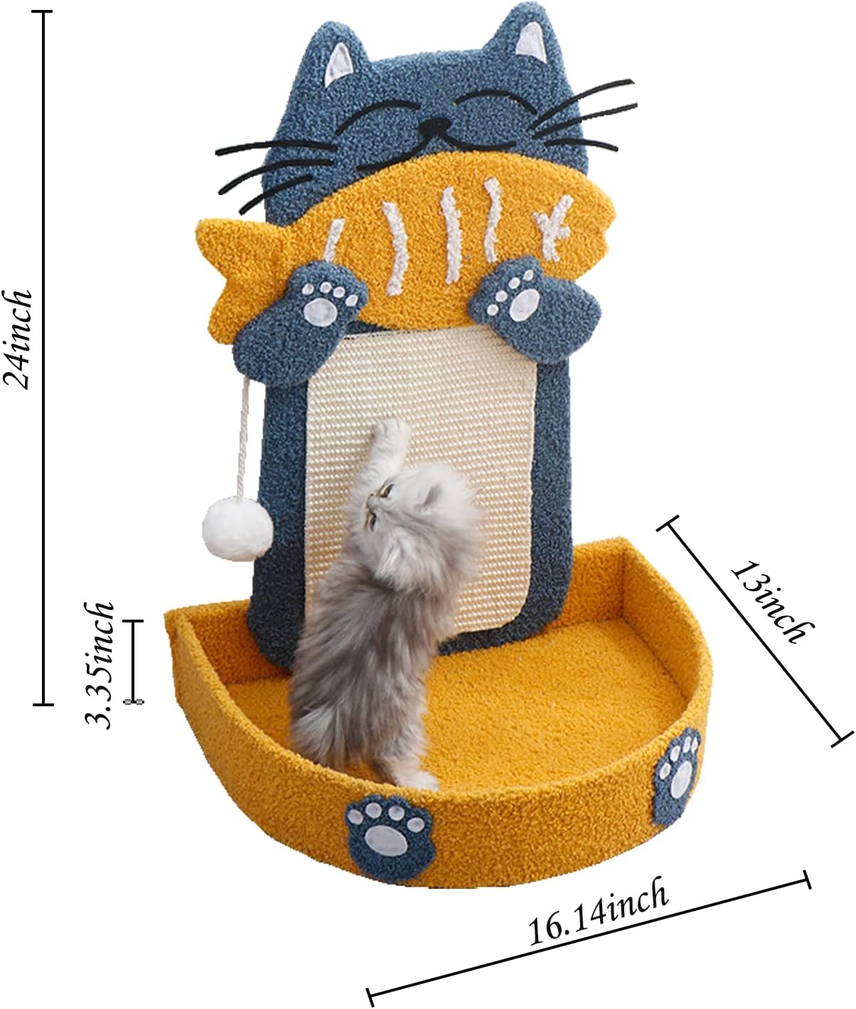 KFX-2078397 Cat Scratch Pad with Cat Bed, Fish-Shaped Scratching Post and Hanging Ball, Durable Sisal Design for Indoor Cats