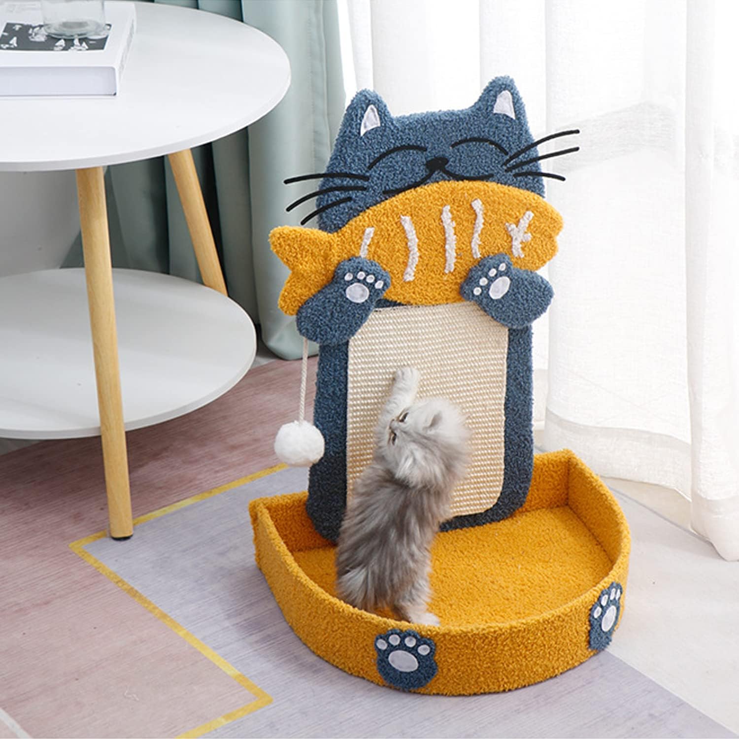 KFX-2078397 Cat Scratch Pad with Cat Bed, Fish-Shaped Scratching Post and Hanging Ball, Durable Sisal Design for Indoor Cats