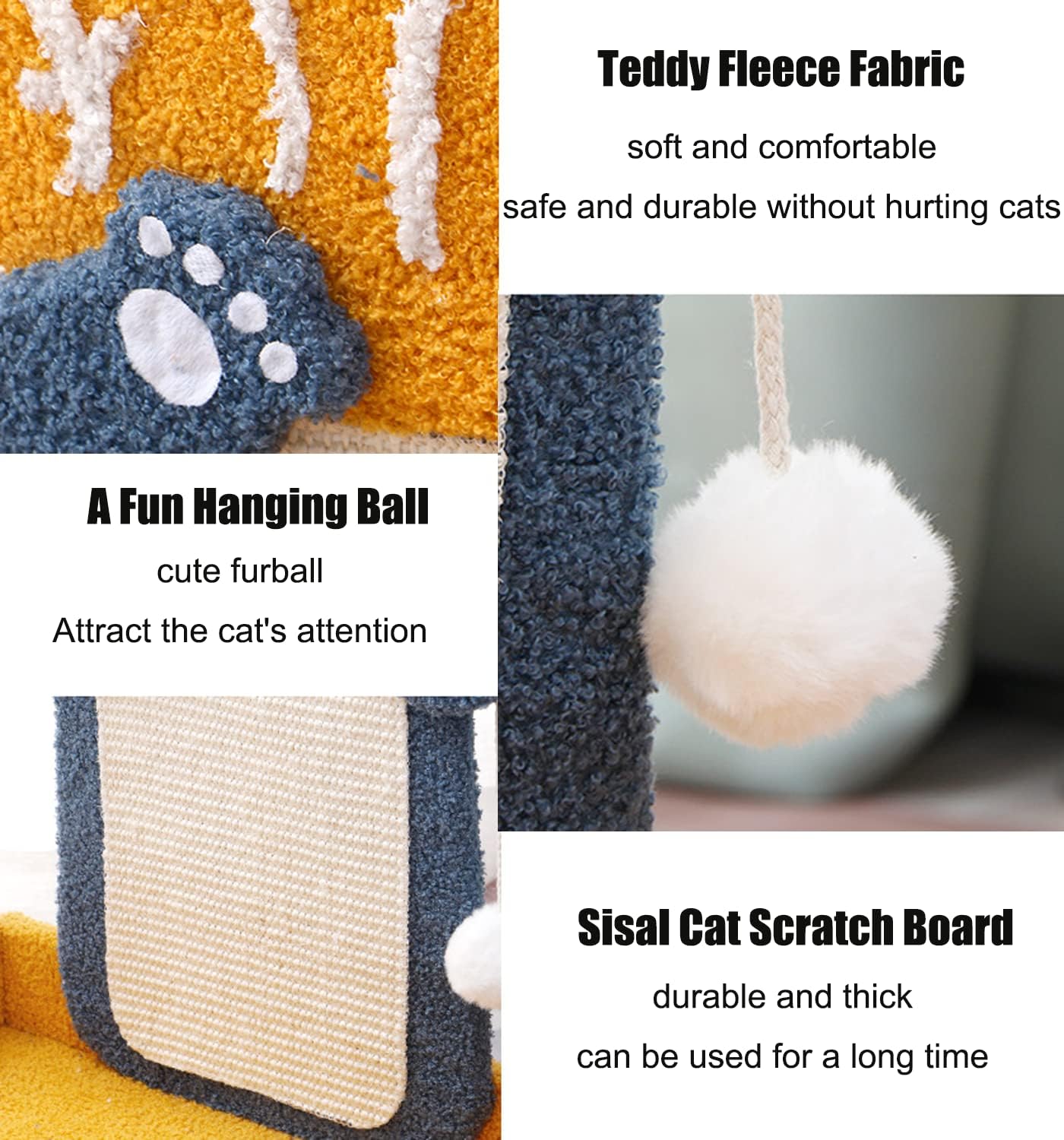 KFX-2078397 Cat Scratch Pad with Cat Bed, Fish-Shaped Scratching Post and Hanging Ball, Durable Sisal Design for Indoor Cats