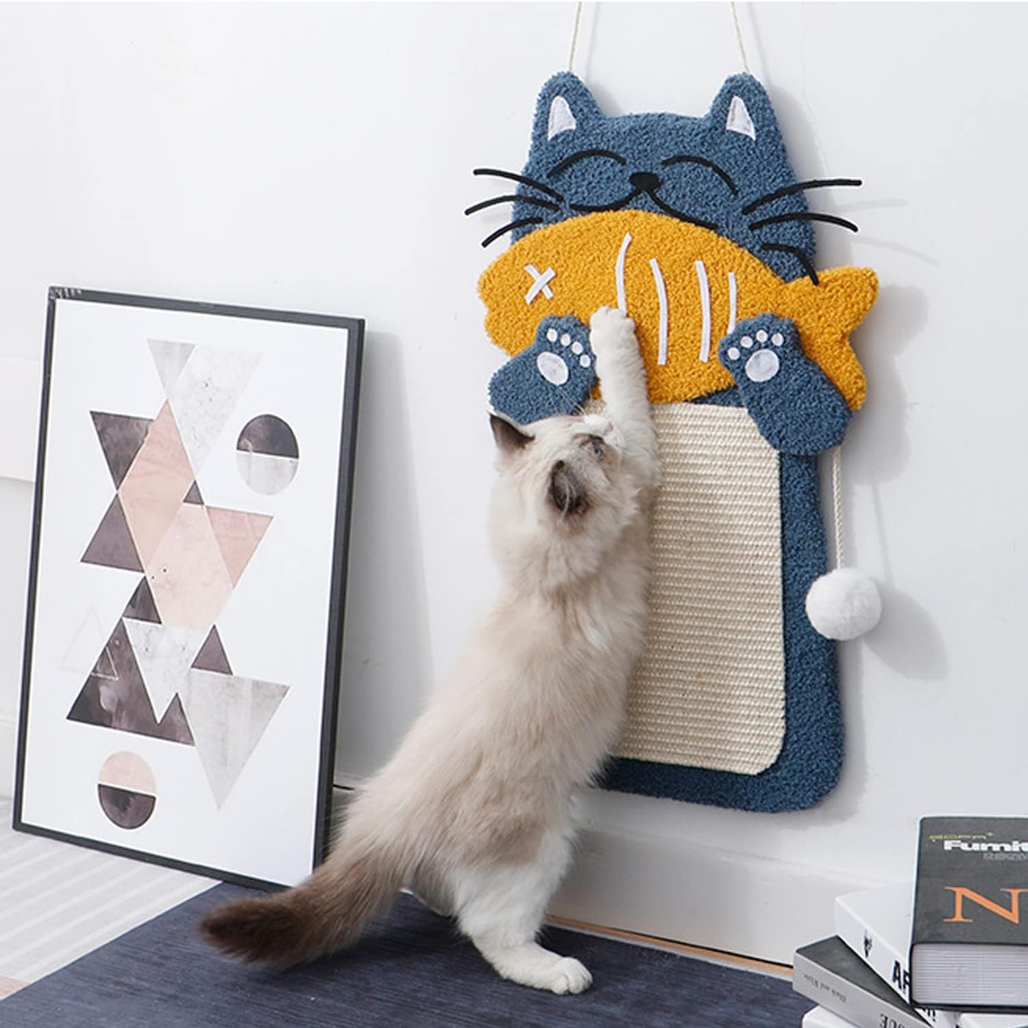 KFX-2078397 Cat Scratch Pad with Cat Bed, Fish-Shaped Scratching Post and Hanging Ball, Durable Sisal Design for Indoor Cats