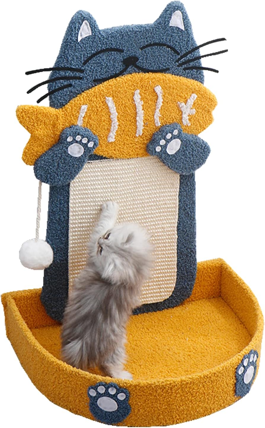 KFX-2078397 Cat Scratch Pad with Cat Bed, Fish-Shaped Scratching Post and Hanging Ball, Durable Sisal Design for Indoor Cats