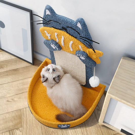 KFX-2078397 Cat Scratch Pad with Cat Bed, Fish-Shaped Scratching Post and Hanging Ball, Durable Sisal Design for Indoor Cats