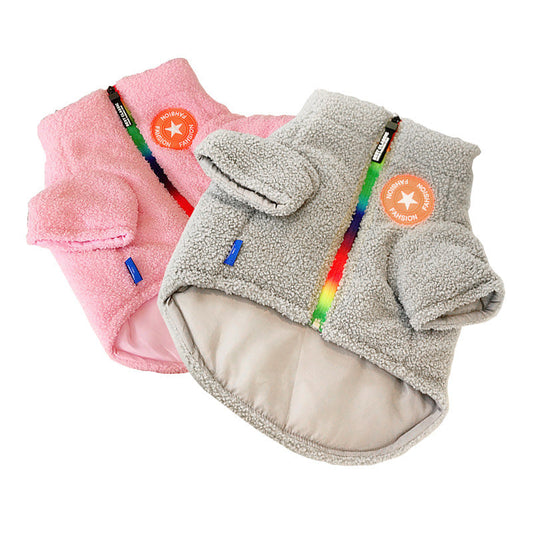 KFX-2079293 Cozy Teddy Lamb Wool Dog Winter Coat in Gray and Pink for All Breeds