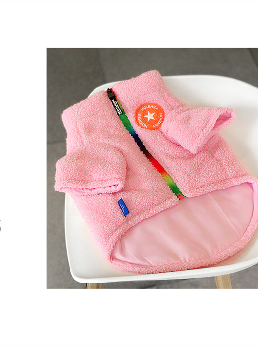 KFX-2079293 Cozy Teddy Lamb Wool Dog Winter Coat in Gray and Pink for All Breeds