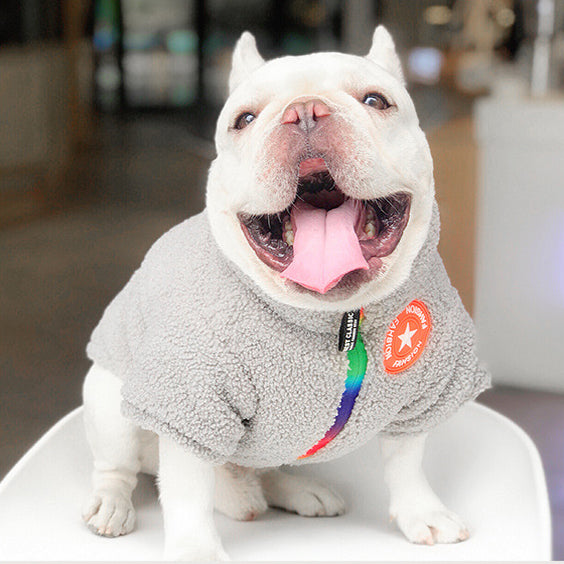 KFX-2079293 Cozy Teddy Lamb Wool Dog Winter Coat in Gray and Pink for All Breeds
