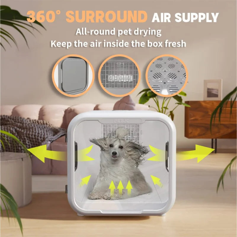 KFX-208019 Pet Hair Drying Box - Low Noise Automatic Dryer for Cats and Dogs, Eco-Friendly Plastic, 220V, 8.2Kg, Large Capacity