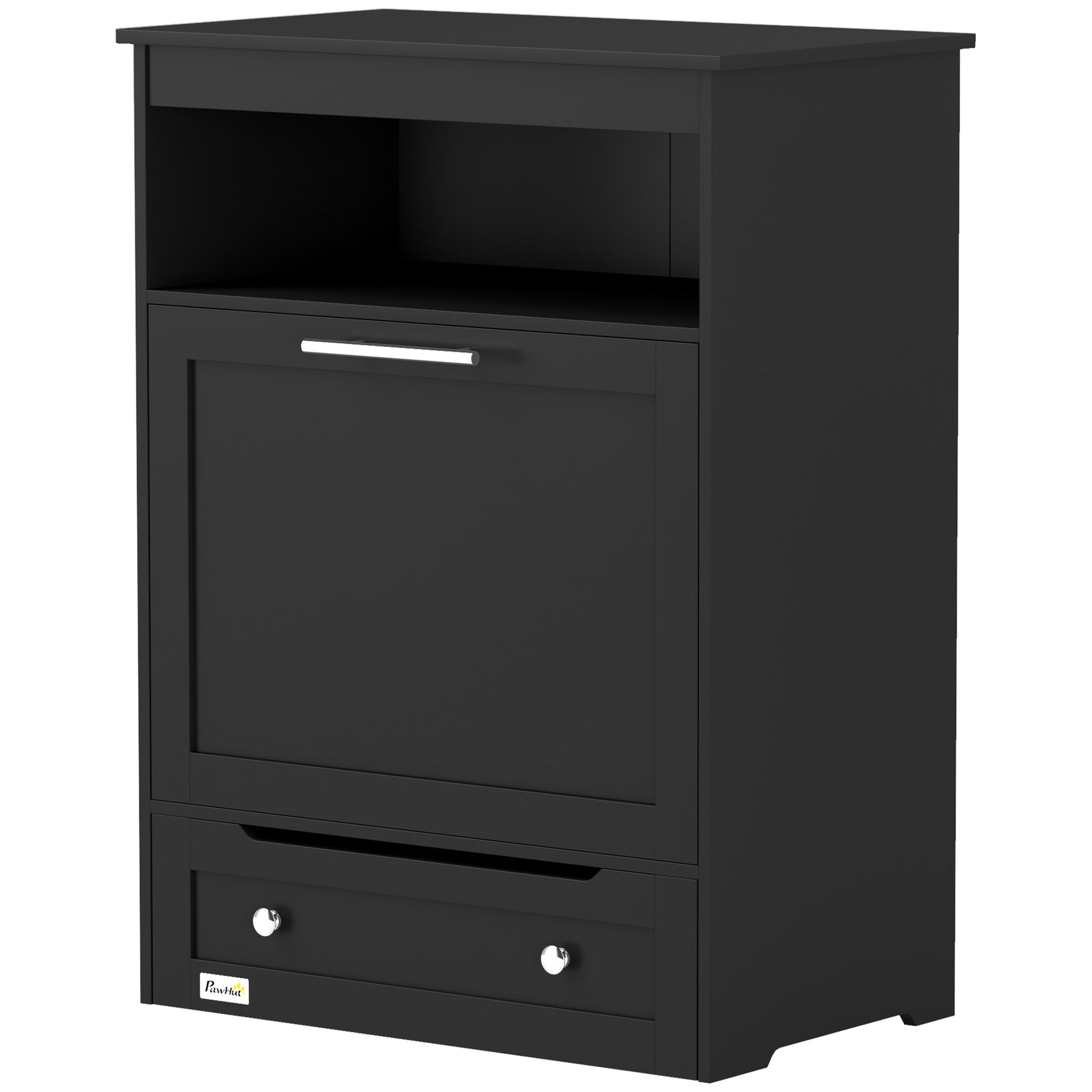 KFX-2081085 Pet Feeder Station Storage Cabinet with Two Removable Bowls and Storage Space, Black