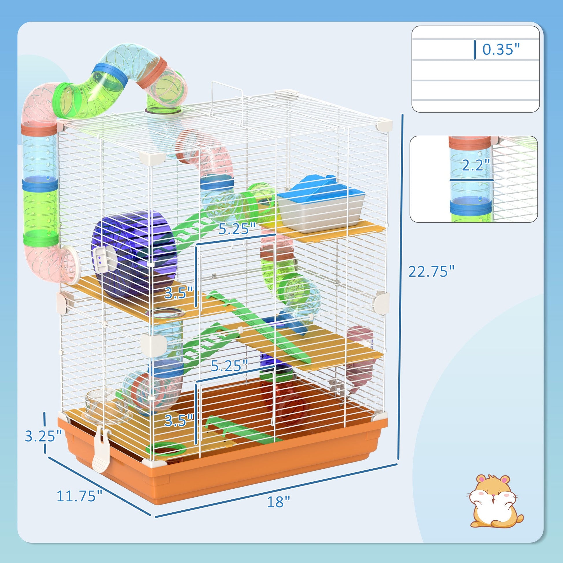 KFX-2084541 5-Tier Portable Hamster Cage with Exercise Wheel, Tubes, and Accessories in Orange